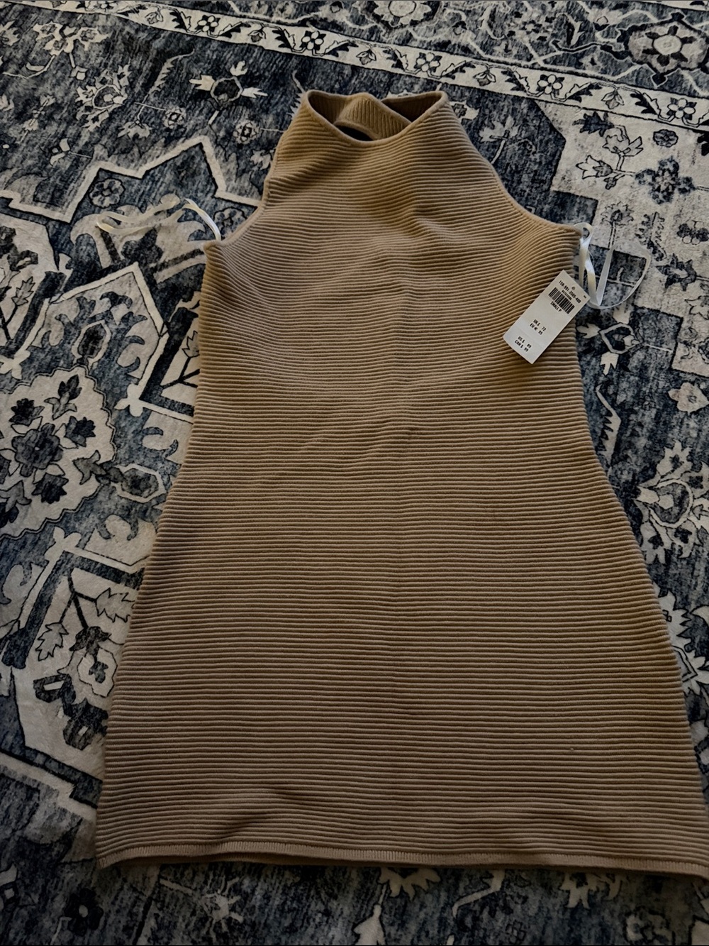 Abercrombie Ribbed High Neck Sleeveless Knit Dress - Beige